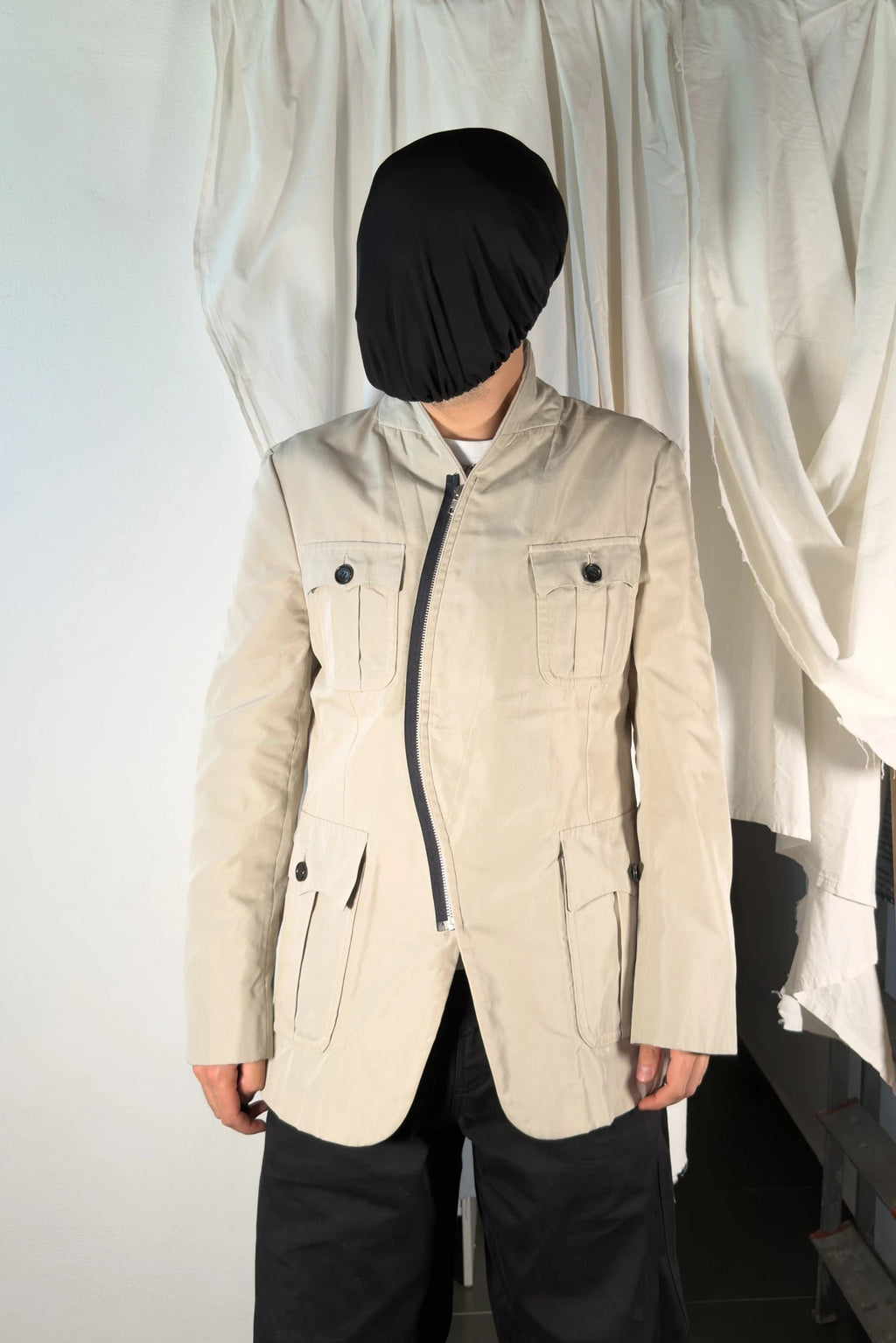 Comme des Garçons Homme Plus S/S 2003 asymmetrical zip jacket – front view | Recente Studio