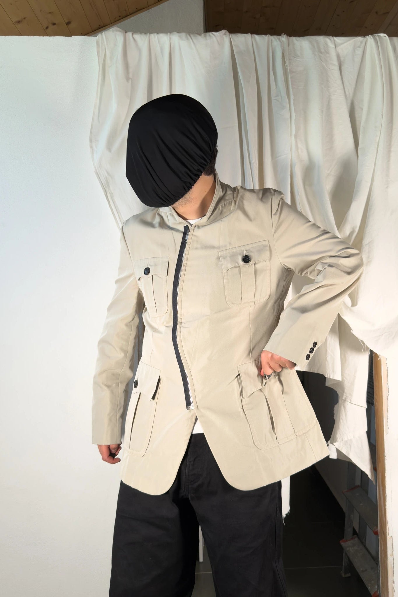 Comme des Garçons Homme Plus S/S 2003 asymmetrical zip jacket – back view | Recente Studio