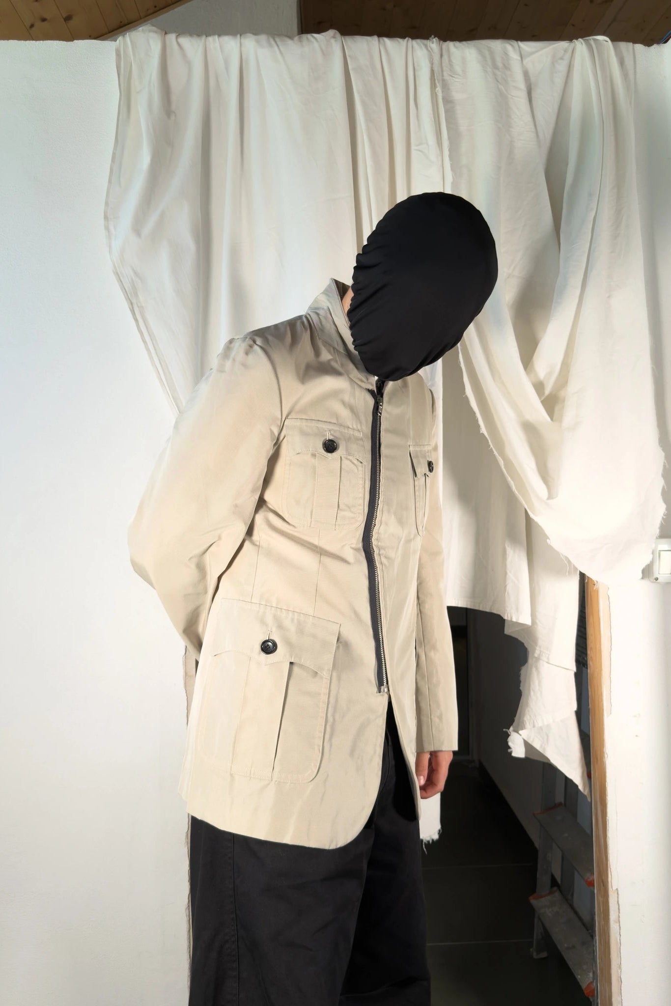 Comme des Garçons Homme Plus SS03 asymmetrical zip jacket – side view | Recente Studio