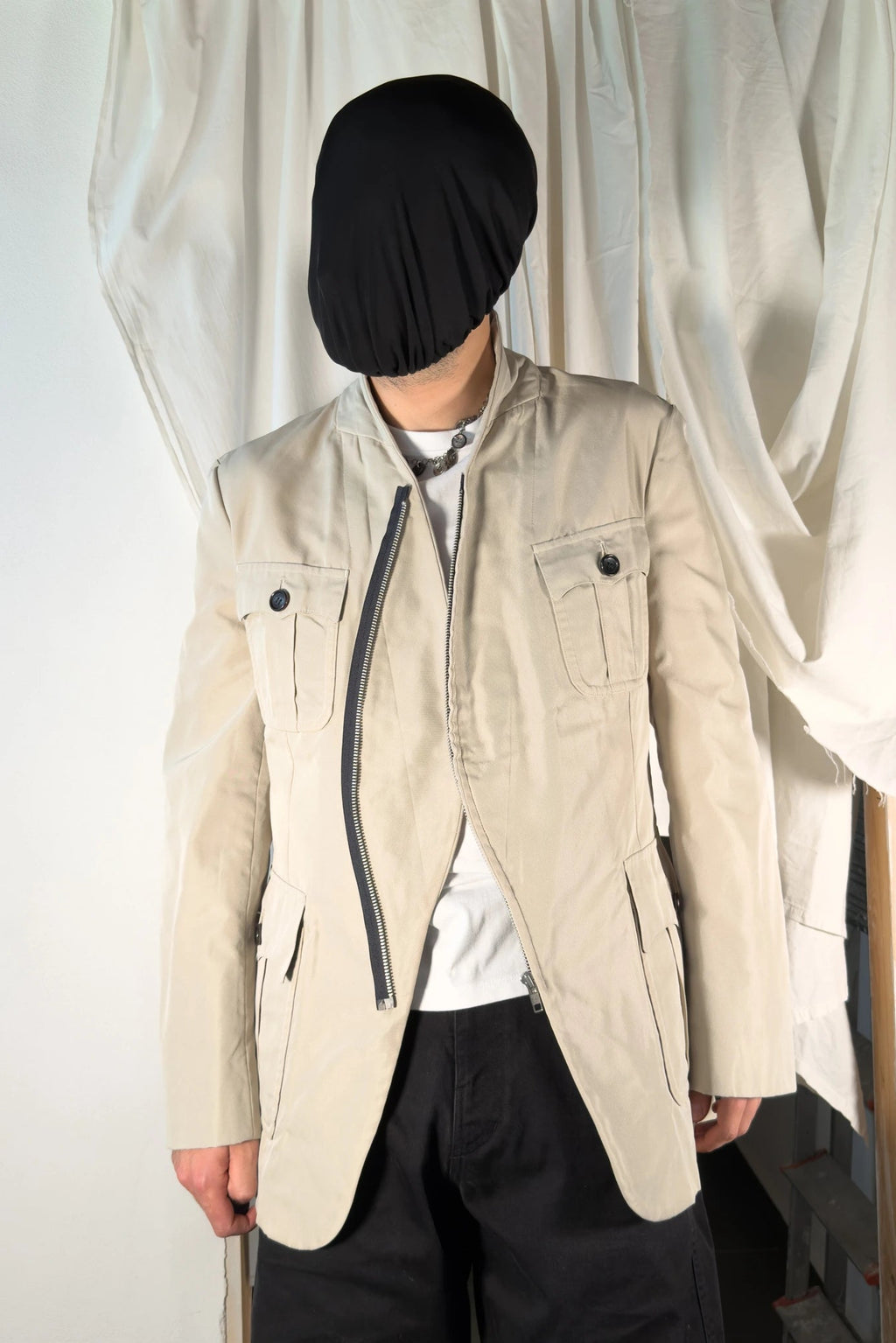 Comme des Garçons Homme Plus S/S 2003 asymmetrical zip jacket – three-quarter view | Recente Studio