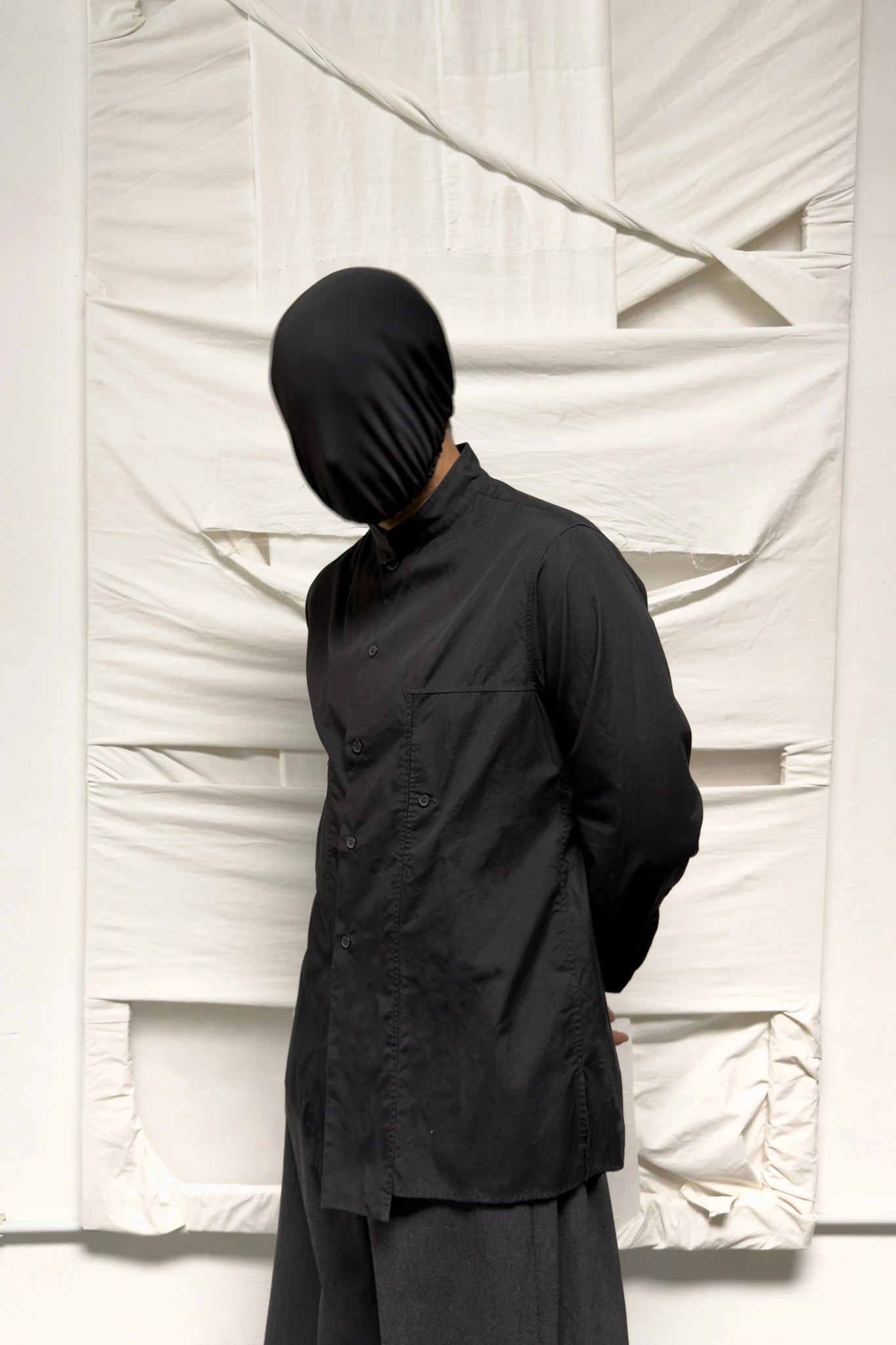 Yohji Yamamoto Pour Homme A/W 2020 deconstructed shirt – side view | Recente Studio