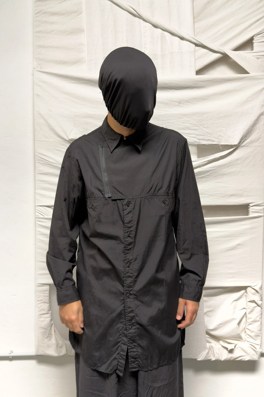 Yohji Yamamoto Pour Homme A/W 2024 deconstructed zip shirt – front view | Recente Studio
