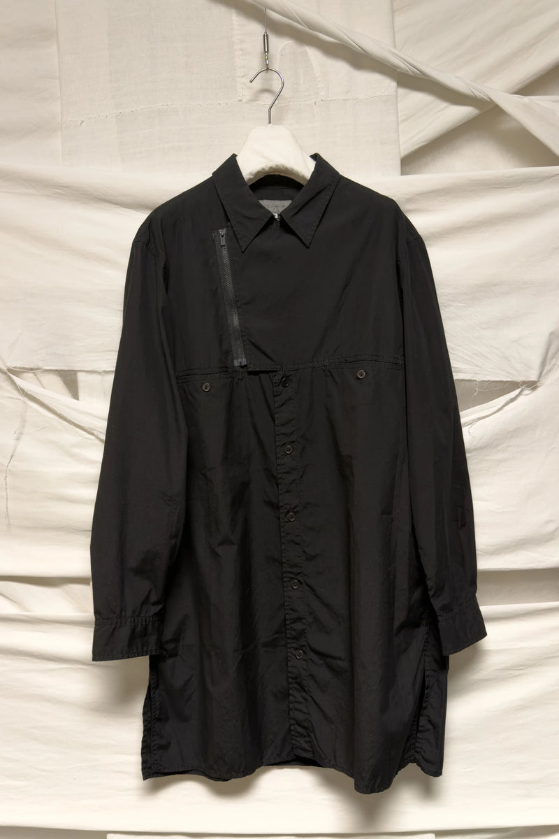 Yohji Yamamoto Pour Homme A/W 2024 deconstructed zip shirt – garment on hanger | Recente Studio
