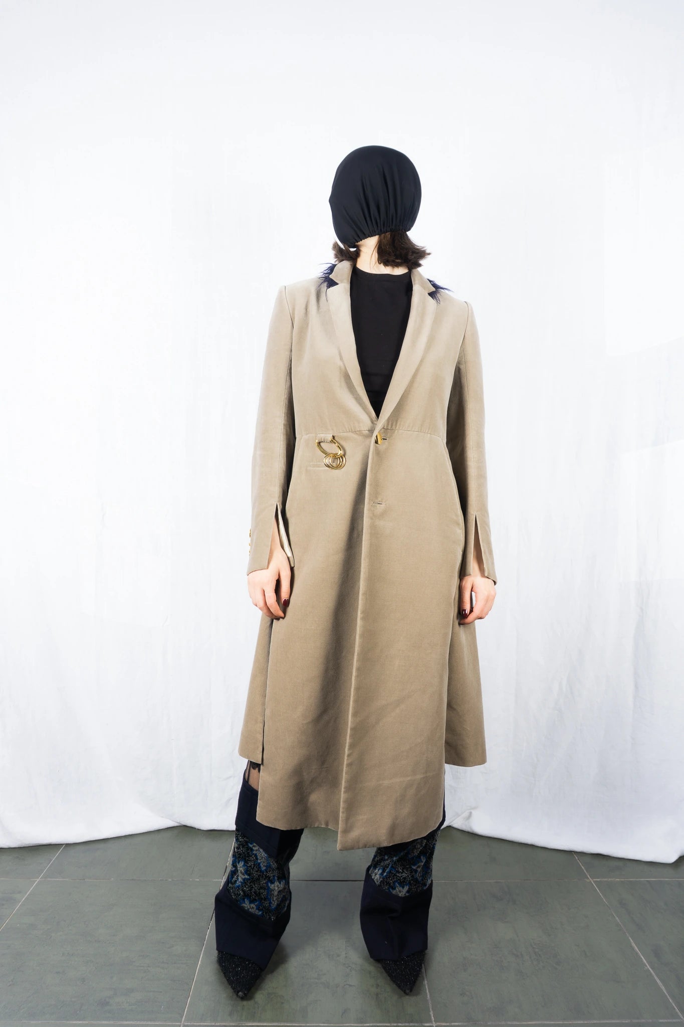 Undercover A/W 2016 pleated velvet coat – front view | Recente Studio