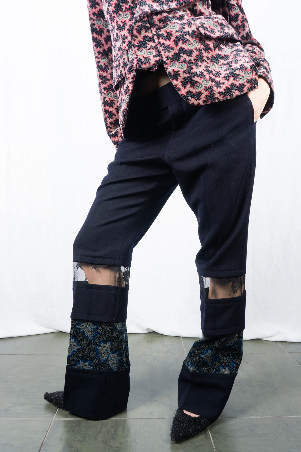 Comme des Garçons AW01 floral velvet pants – back view | Recente Studio