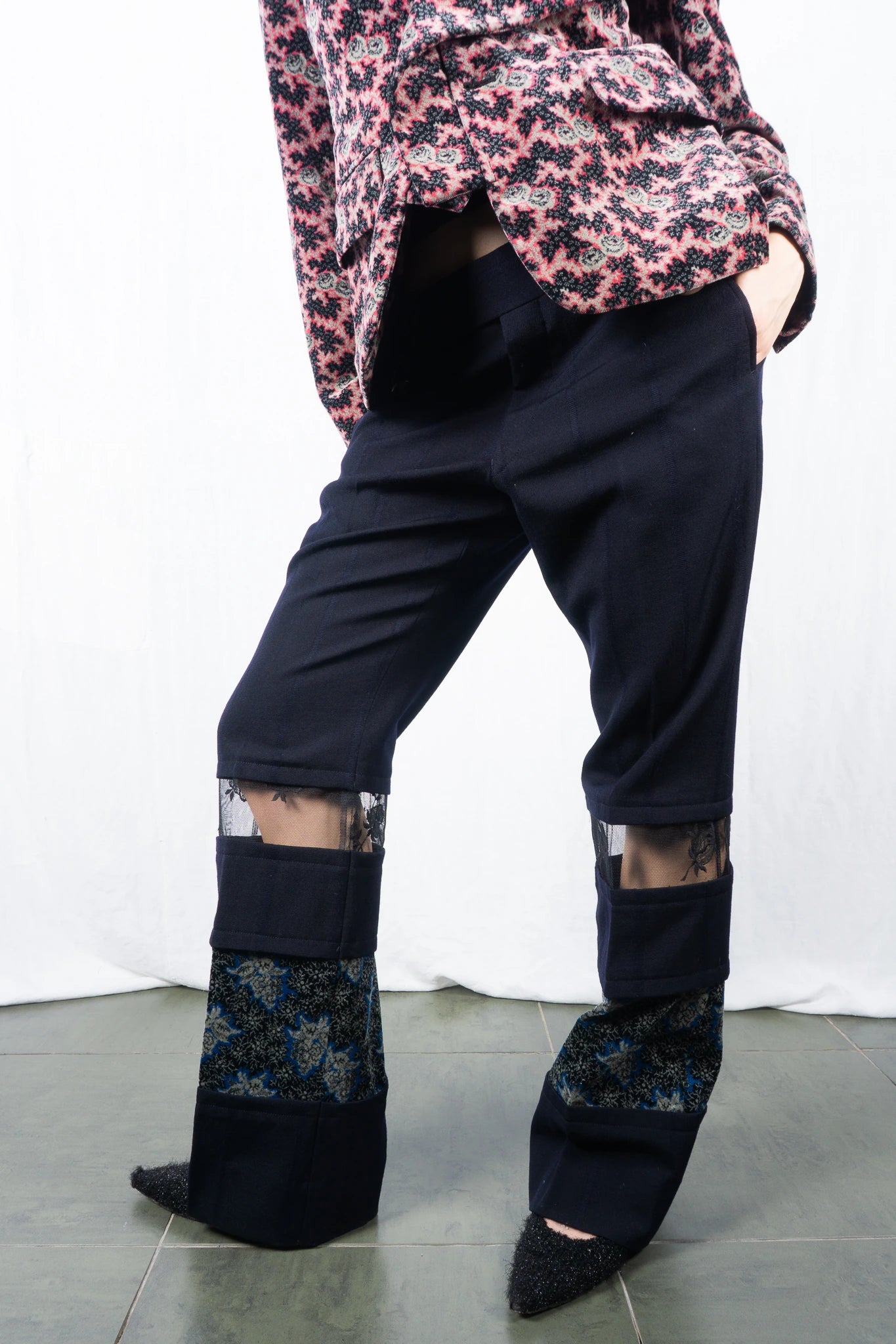 Comme des Garçons AW01 floral velvet pants – back view | Recente Studio